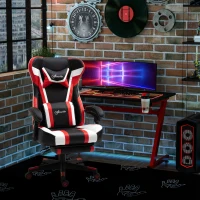 Vinsetto Fauteuil de bureau gaming massant - pivotant, inclinable, réglable - coussin lombaire, tétière, repose-pieds inclus - PVC rouge blanc noir(m-2)