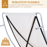 Outsunny Bain de Soleil 2 Places lit de Jardin Design Contemporain Toit réglable 2 roulettes 2 oreillers Acier époxy Polyester crème(m-5)
