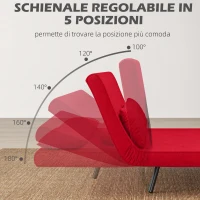 HOMCOM Divano Letto in Tessuto Effetto Velluto con Schienale Regolabile e 2 Cuscini, 102x73x81 cm, Rosso(m-5)