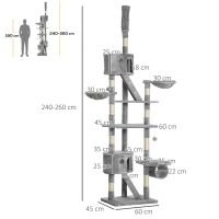 PawHut Katzenkratzbaum 240-260 cm Deckenhoch Kratzbaum groß Kletterbaum Katze Kratzbaum für große Katzen mit Sisalseil Hellgrau(m-3)