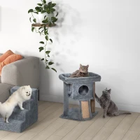 PawHut Cat Tree Tower for Indoor Cats Cat Scratching Post Climbing Activity Centre w/Jute Scratching Pad, Toy Ball, Cat House - Grey(m-9)