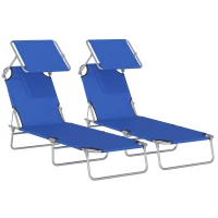 Outsunny Lot de 2 Transats Bain de Soleil Pliable Chaise Longue Pliante Grand Confort Dossier Inclinable Pare-Soleil réglable(m-1)