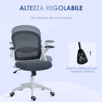 Vinsetto Sedia da Ufficio Ergonomica con Schienale a Rete e Altezza Regolabile, 65.5x61.5x88-97.5cm, Grigio(m-4)