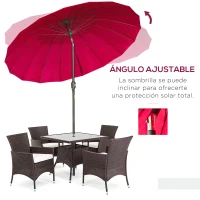 Outsunny Sombrilla de Jardín Ø250x240 cm con Manivela Parasol con Ángulo Inclinable con 18 Varillas para Exterior Rojo Burdeos(m-5)