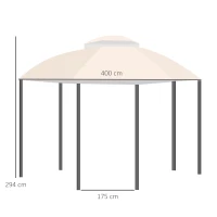 Outsunny Cenador de Jardín Hexagonal Pabellón Exterior con Doble Techo y 6 Mosquiteras con Cremallera Ø4x2,94 m Caqui(m-3)