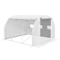 Outsunny Serra a Tunnel 3x3 m con Porta, 6 Finestre e 2 Pareti Avvolgibili, in Acciaio e Telo in PE, Bianca(m-1)
