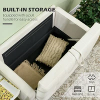 HOMCOM Modern Loveseat Sofa, Compact 2 Seater Sofa with Hidden Storage, 117cm Tufted Cotton Couch with Wood Legs, Cream White(m-4)