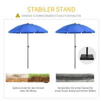 Outsunny Strandschirm, Sonnenschirm, mit Belüftungsöffnungen, verstellbare Neigung, UV50+ Ø1,80, Blau(m-7)