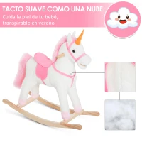 HOMCOM Caballito Balancín de Peluche Balancín Caballo Caballito Madera Juguete de Mecedora para Niños +3 Años 78x28x68cm Forma Unicornio(m-5)