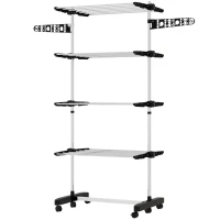 HOMCOM Four-Shelf Collapsing Clothes Horse, With Side Arms and Wheels - Black(m-11)