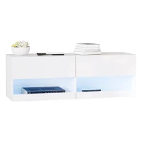 HOMCOM TV-Hängeschrank mit LED-Beleuchtung, 16 Blinkmodi, Wandmontierter TV-Schrank, Offene Regale, 120 x 35 x 40,5 cm, Weiß(m-10)