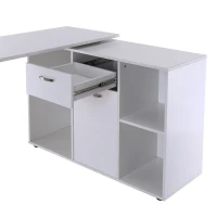 HOMCOM Escritorio Mesa de Ordenador Mesa Esquinera Oficina 2 Formas con 4 Estantes 1 Cajón 1 Puerta Mesa de Despacho Escuela Estudio Madera(m-5)