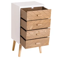 HOMCOM 4 Drawers Bedside Cabinet Wooden Table Storage Chest Organiser Night Stand Scandinavian Nordic Style Home Furniture(m-11)