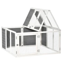 PawHut 48 Inch Rabbit Hutch Rabbit Run Small Animal Guinea Pig House Bunny Cage Hideaway Outdoor with Openable Roof Grey(m-1)