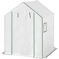 Outsunny 143 x 140cm Walk-In Greenhouse, with Accessories - White(m-11)