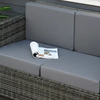 Outsunny Poly-Rattan Sofa mit Kissen 2-Sitzer Garten Loungesofa Metall Polyester Grau 130 x 70 x 80 cm(m-8)