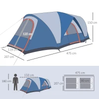 Outsunny Campingzelt für 3-4 Personen, zwei Türen, Netzfenster, blau, 4,75 x 2,64 x 1,50 m(m-3)