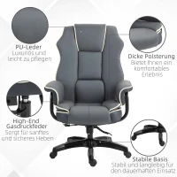 Vinsetto Ergonomischer Bürostuhl, extra gepolstert, Liegefunktion, Kunstleder, 76x80x118-124 cm, Dunkelgrau(m-8)