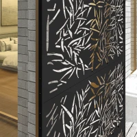 Outsunny Decorative Garden Privacy Screen with Stand, 6.5FT Freestanding Metal Outdoor Divider, Decorative Privacy Panel with Expansion Screws for Garden Pool Hot Tub, Bamboo Style, Black(m-9)