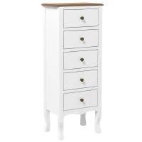 HOMCOM Chiffonnier 5 tiroirs, Meuble de rangement compact blanc avec poignée bouton effet laiton(m-10)