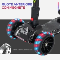 HOMCOM Monopattino a 3 Ruote per Bambini Piccoli 3-6 Anni, Pieghevole, Regolabile con Musica, Ruote Luminose e Razzi, Nero(m-7)