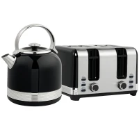 HOMCOM Polished Stainless Steel Kettle and Toaster Set - Black(m-11)