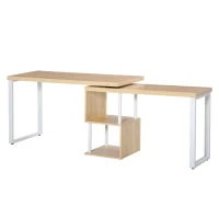 HOMCOM 360° Rotating Corner Desk L-Shaped Dining Table with Storage Shelf Workstation Writing Table Home Office Oak Tone(m-11)