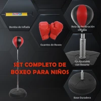 HOMCOM Saco de Boxeo de Pie Punching Ball con Altura Ajustable de 4 Niveles en 126-144 cm Base Rellenable de Agua o Arena y Guantes para Adolescentes Rojo y Negro(m-5)