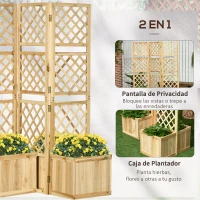 Outsunny Biombo Exterior de 3 Paneles de Madera con 4 Jardineras Separador de Ambientes 133x62x165 cm Natural(m-4)