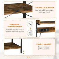 HOMCOM Scaffale Cucina con Multipresa, Ripiani e Ganci Stile Industriale, 60x42x153cm, Marrone(m-7)