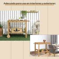 Outsunny Carrito de Madera para Exterior Carro de Servicio con Asa Lateral y 3 Porta botellas 95x47x74 cm Natural(m-7)