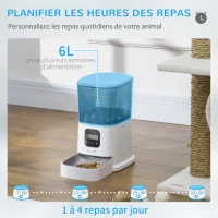 PawHut Distributeur 6L automatique de croquettes pour chien chat programmable avec Bol en Acier Inoxydable 4 repas - réservoir avec enregistrement vocal(m-4)