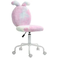 HOMCOM Fuzzy Office Chair with Bunny Ears, Faux Fur Swivel Desk Chair, Armless Makeup Vanity Chair with Adjustable Height for Bedroom, Study Room, Colourful(m-11)