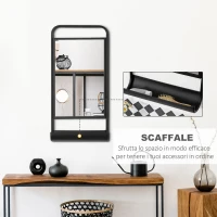 HOMCOM Specchio da Parete con Mensola Inferiore e Struttura in Metallo, 36.2x12x71.7cm, Nero(m-5)