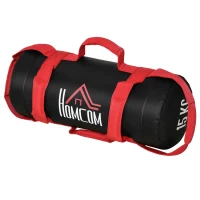 HOMCOM Sacca Bulgara da 15kg con 6 Cinghie per Allenamento Fitness in Casa, Ufficio e Palestra, Ø22x55 cm, Nero e Rosso(m-10)