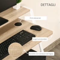 HOMCOM Scrivania Moderna per Camera e Ufficio a 2 Livelli, Arredamento in Legno e Metallo, 84x45x85cm, Bianco e Rovere(m-4)