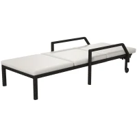 Outsunny Bain de soleil transat grand confort : matelas, inclinaison réglable multipositions, roulettes résine tressée crème(m-1)