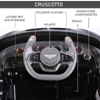 HOMCOM Macchina Elettrica per Bambini Bentley GT 6V, con Doppi Motori, Auto Elettrica per Bambini con Telecomando, Clacson, Suoni, Fari e 2 Portiere Apribili, 2.5-5 km/h, per 3-5 Anni, Nero(m-6)