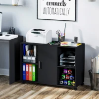 Vinsetto Mobile Office File Cabinet, Lateral Stationery Storage Cabinet, Printer Stand with Wheels, Kitchen Cabinet with Open Shelf and Cupboard, Black(m-10)