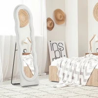 HOMCOM Wavy Velvet-Feel Full Length Mirror - White(m-2)