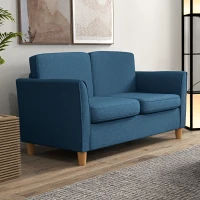 HOMCOM Compact Loveseat Sofa, Modern 2 Seater Sofa for Living Room with Wood Legs and Armrests, Blue(m-7)