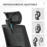 Vinsetto Silla de Oficina de Malla Silla de Escritorio Giratoria Altura y Reposacabezas Ajustable 60x61x104,5-121,5 cm Negro(m-7)