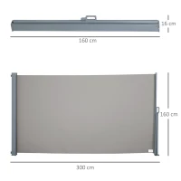 Outsunny Store latéral brise-vue rétractable 300 x 160 cm, paravent extérieur en aluminium, protection solaire, brise-vue extensible pour balcon, jardin, terrasse, gris(m-3)