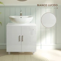 HOMCOM Mobile Sotto Lavabo Bagno a 2 Ante con Ripiano Centrale, in MDF, 60x35x60 cm, Bianco(m-6)