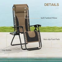 Outsunny Zero Gravity Lounger Chair Set of 2, Folding Reclining Patio Chair with Padded Seat, Cup Holder, Soft Cushion and Headrest for Poolside, Camping, Coffee(m-7)