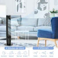 HOMCOM Climatiseur rafraîchisseur d'air et ventilateur colonne 4 modes 3 vitesses, télécommande, minuterie, oscillant , noir(m-4)