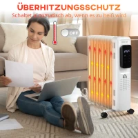 HOMCOM Ölheizung, 3 Heizstufen, Touch-Display, 15-35° C, 2000 W, Stahl, weiß, 42,5 x 24 x 63cm(m-4)