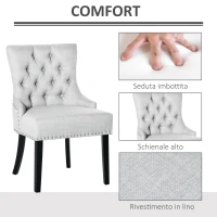 HOMCOM Sedia da Pranzo con Rivestimento in Lino e Gambe in Legno Schienale Alto Trapuntato Anello un Dietro Schienale Grigio Chiaro 56x61x92cm(m-5)