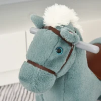 HOMCOM Cavallo a Dondolo per Bambini in Peluche e Legno con Suoni e Orsetto Incluso, per Bimbi da 18-36 Mesi, 65x26x55cm, Blu(m-8)
