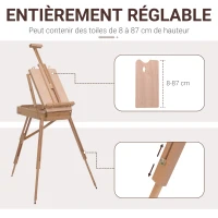 HOMCOM Chevalet d'artiste sur pieds pliable mallette de peinture chevalet avec rangement hauteur réglable  bois de hêtre clair(m-5)